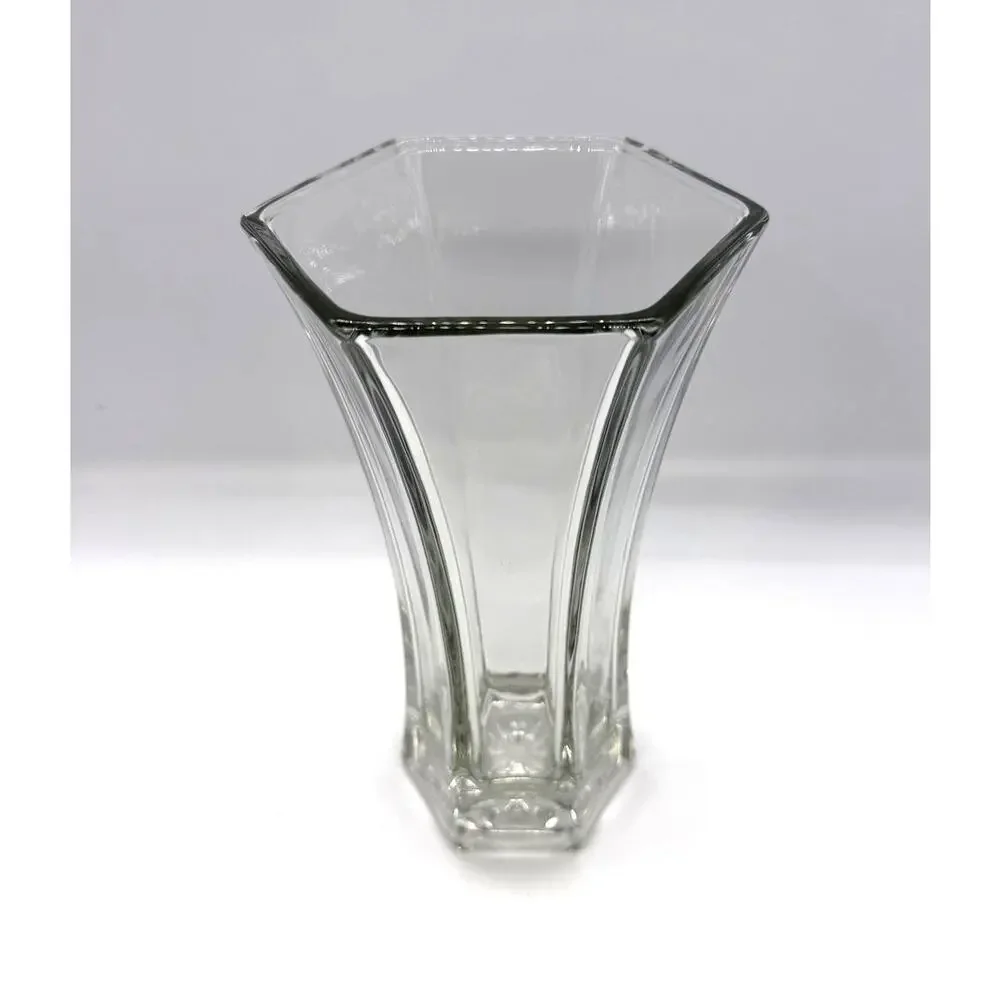 Vintage Hoosier Glass Six Panel Hexagon Clear Tulip Vase 9
